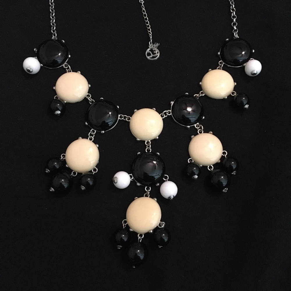 Black and Cream Large Long Sweater Bib Necklace